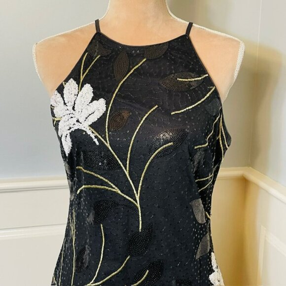 Badgley Mischka Belle Elegant Black Sequin Halter Neck Evening Gown 8 - Picture 4 of 8